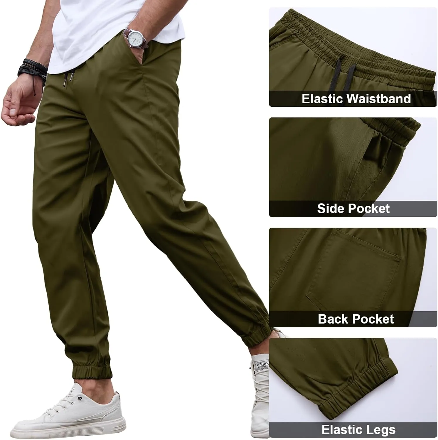 HOTake Men's Joggers Casual Lightweight Elastic Waist Drawstring Hiking Chino Pants Men
