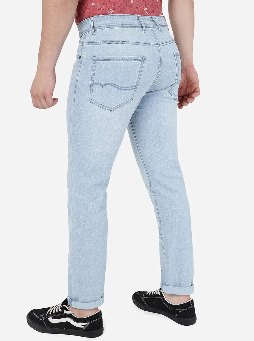 Ice Blue Solid Straight Fit Jeans | Greenfibre