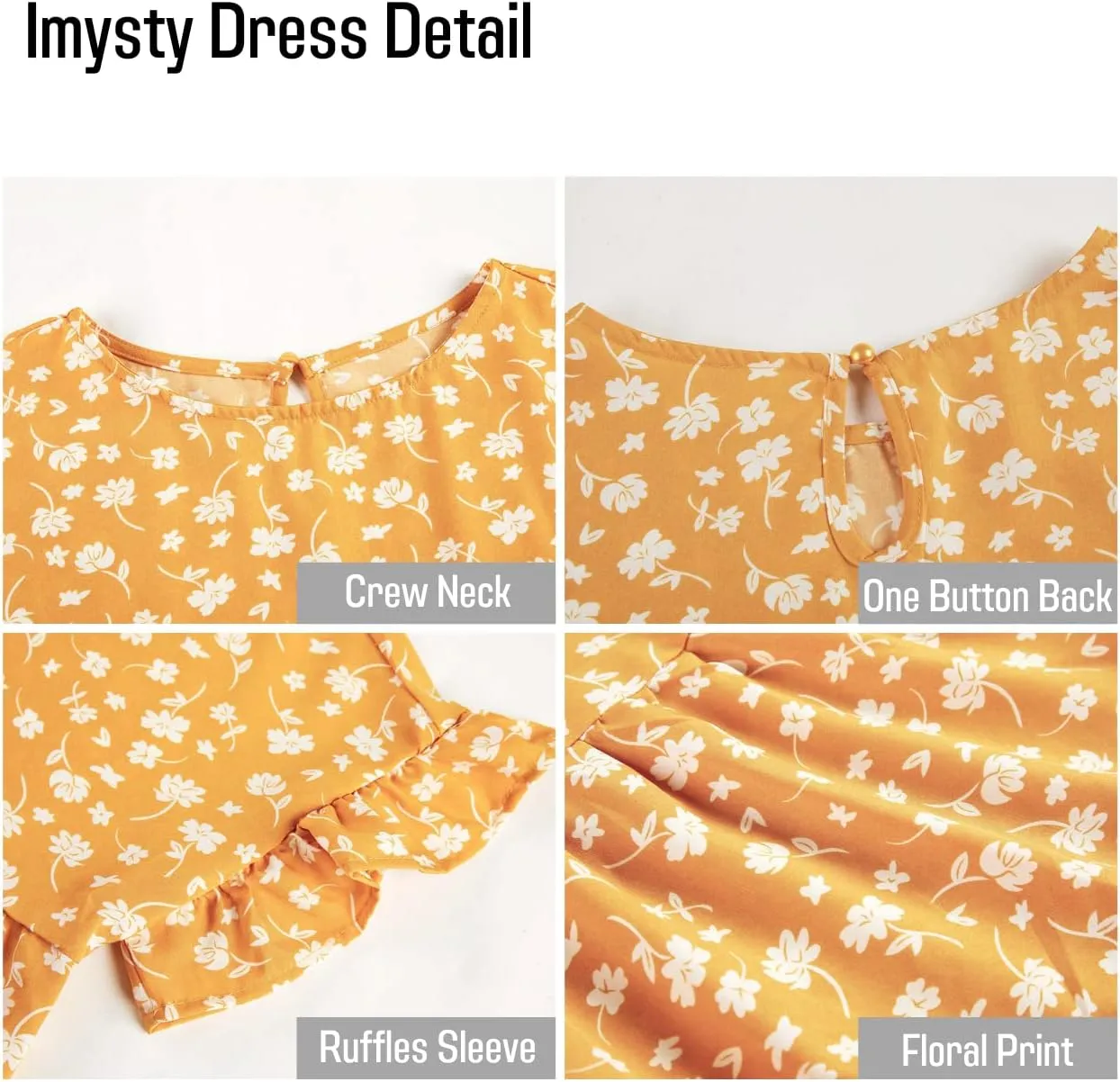 Imysty Womens Boho Floral Ruffle Sleeve Babydoll Loose Flowy Casual Summer Pleated Mini Dress