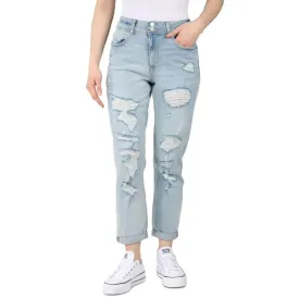 INDIGO REIN -  Destructed Double-Button Mom Jeans