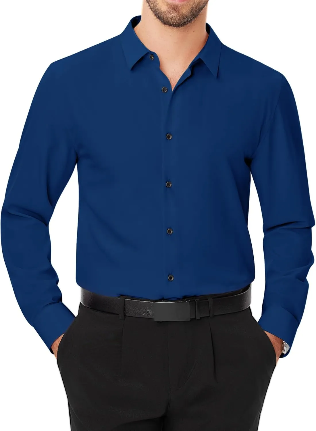 J.VER Men's Dress Shirts Stretch Long Sleeve Formal Shirt Solid Business Casual Button Down Shirts for Wedding Prom