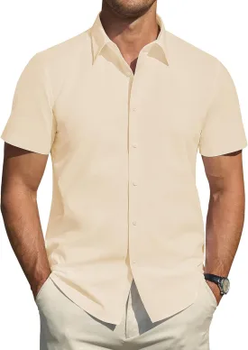 J.VER Men's Short Sleeve Dress Shirts Stretch Stain Shield Casual Button Down Shirts Solid Formal Shirt