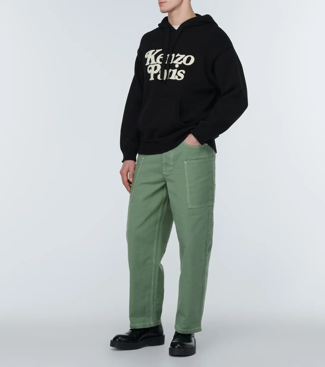 Kenzo Low Rise Wide Leg Jeans, Green
