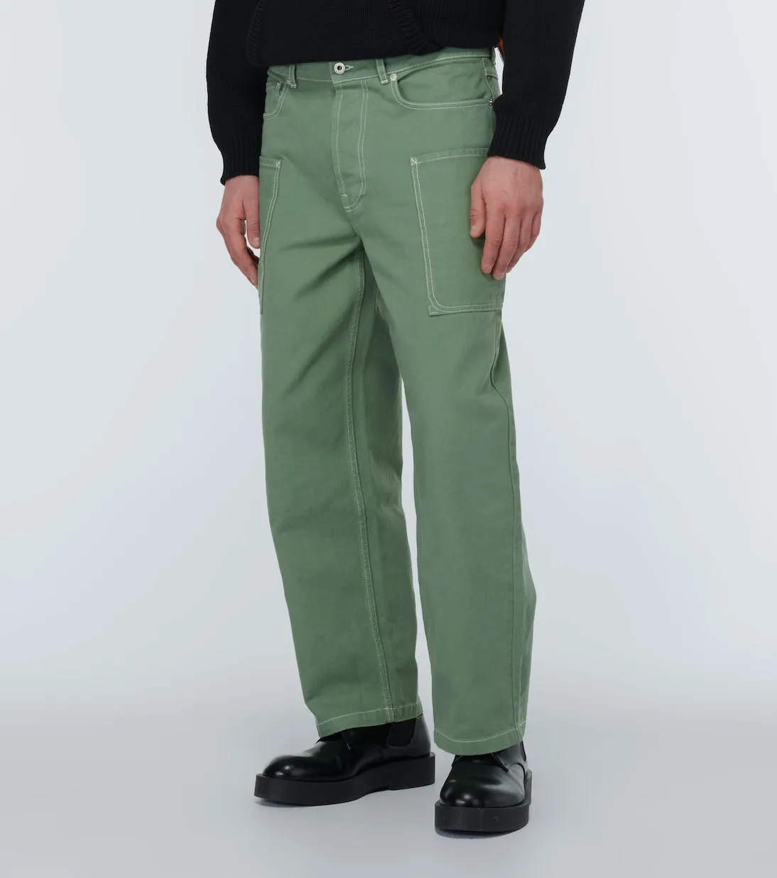 Kenzo Low Rise Wide Leg Jeans, Green
