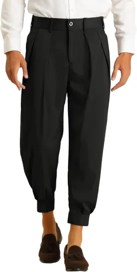 Lars Amadeus Cropped Formal Pants for Men's Solid Color Double Pleated Tapered Dress Pants