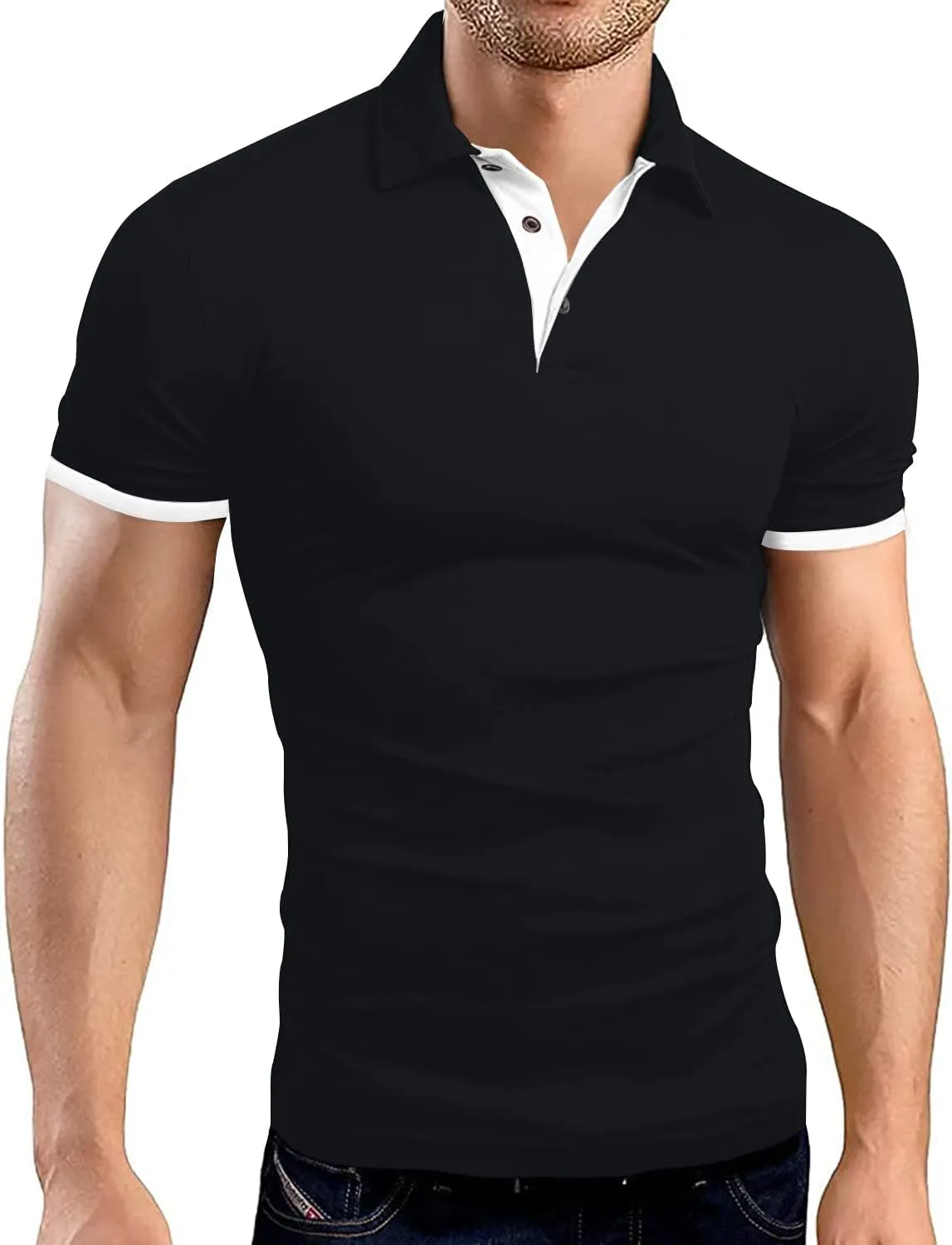 LOGEEYAR Men Polo Shirt Slim Fit Short Sleeve Cotton Golf Shirt Solid Performance Casual T-Shirts