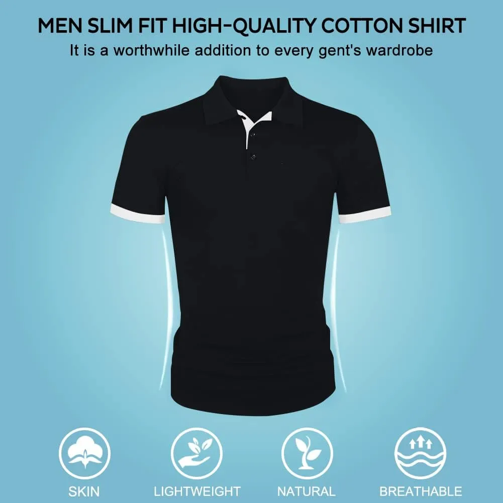 LOGEEYAR Men Polo Shirt Slim Fit Short Sleeve Cotton Golf Shirt Solid Performance Casual T-Shirts