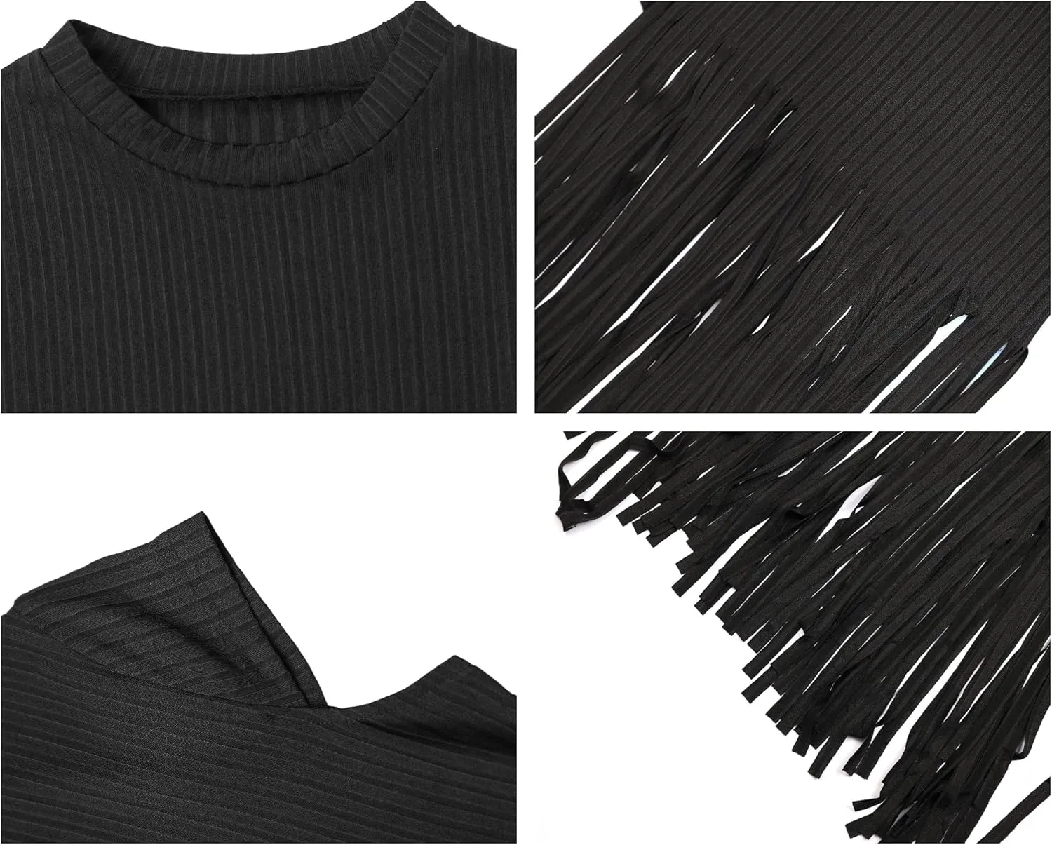 LovelyWholesale Women Sexy Cap Sleeve Fringe Tops Ribbed Knit Short Sleeve T Shirt