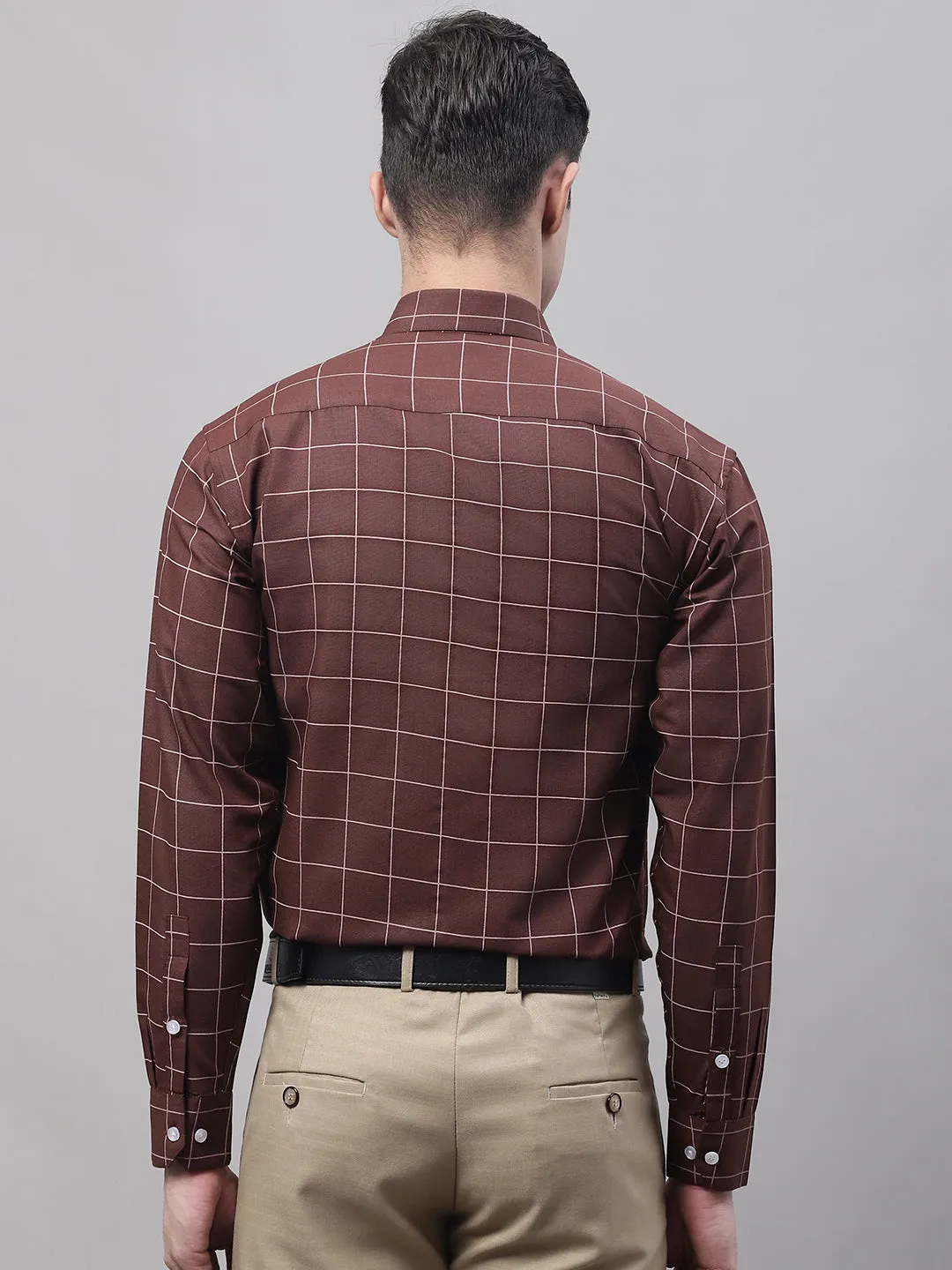 Men'S Brown Cotton Checked Formal Shirt