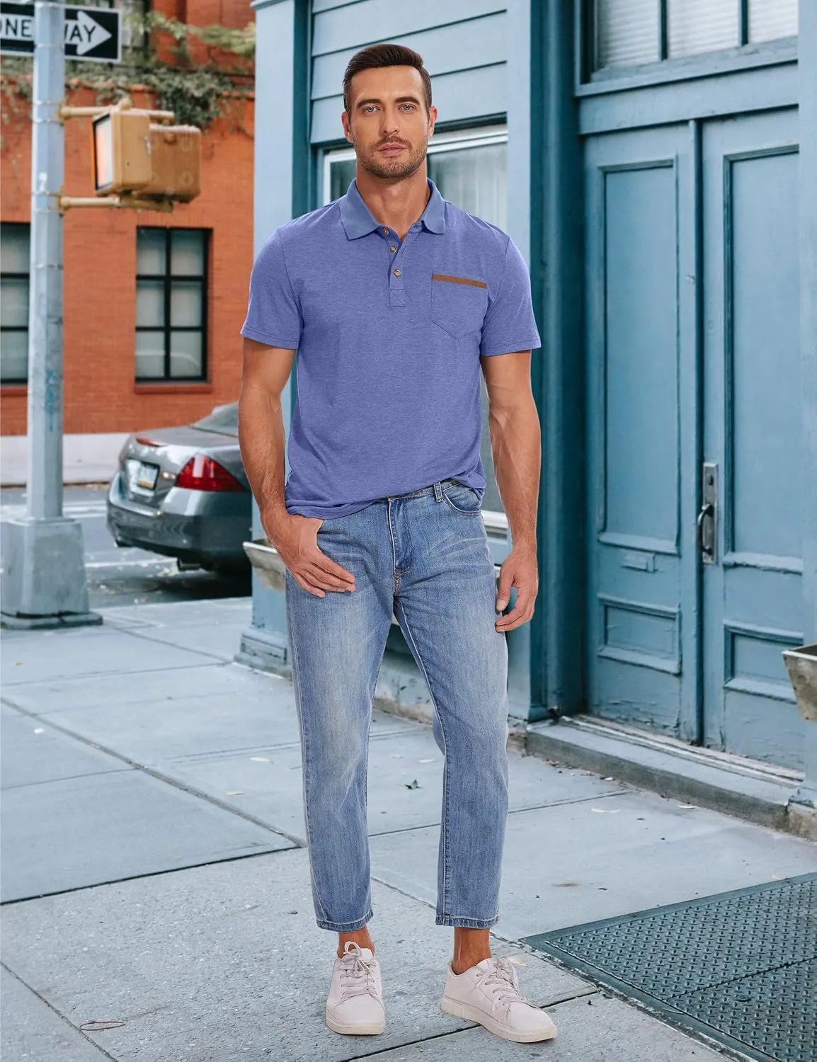 Men's Casual Polo Shirts Classic Button Basic Short Sleeve Shirt Solid Color Tees Golf Stylish Tops,Sizes S-4x