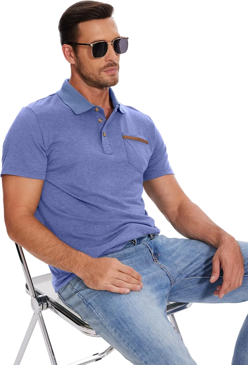 Men's Casual Polo Shirts Classic Button Basic Short Sleeve Shirt Solid Color Tees Golf Stylish Tops,Sizes S-4x