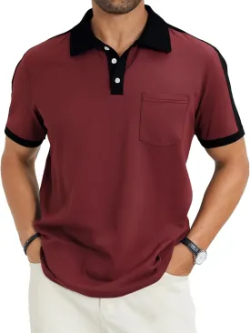 Men's Casual Polo Shirts Short Sleeve Classic Button Shirt Fashion Cotton Golf Tops with Pocket