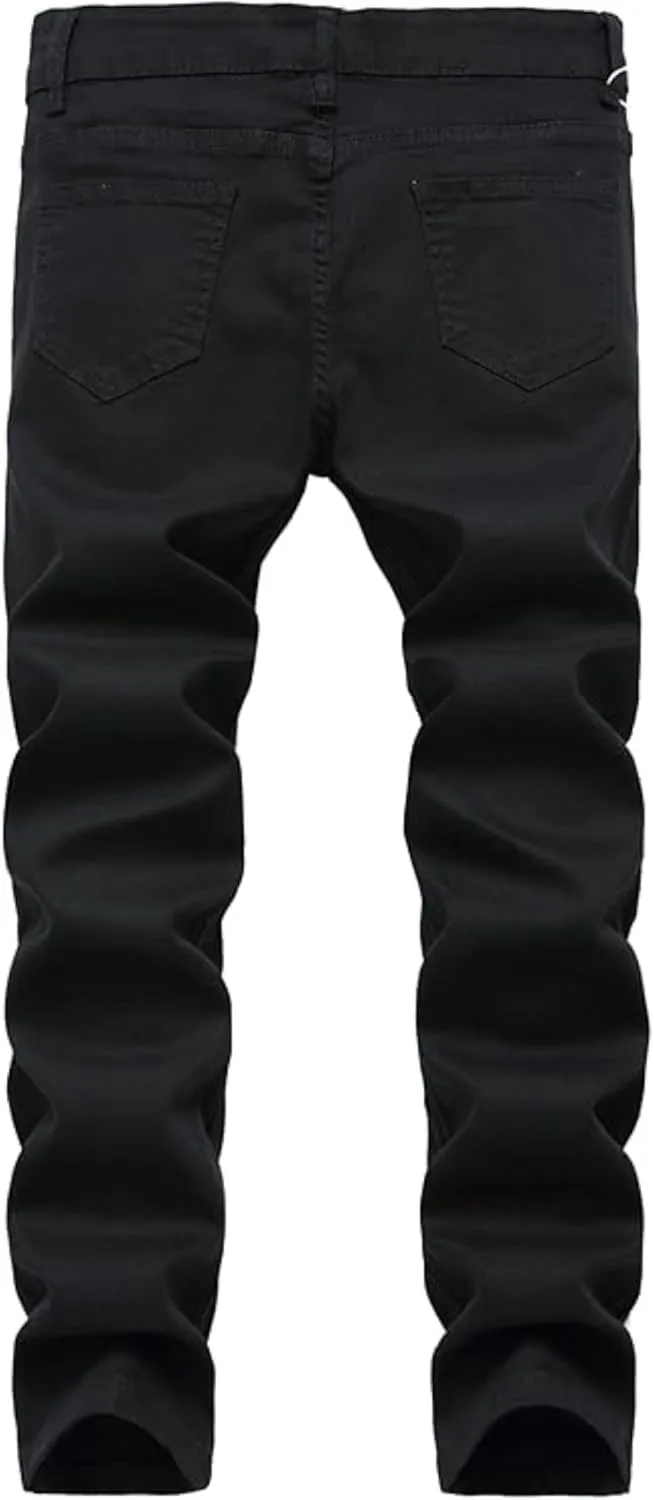 Men's Ripped Skinny Stretch Jeans Vintage Distressed Straight Leg Denim Pants Regular Fit Destroyed Jean Trousers