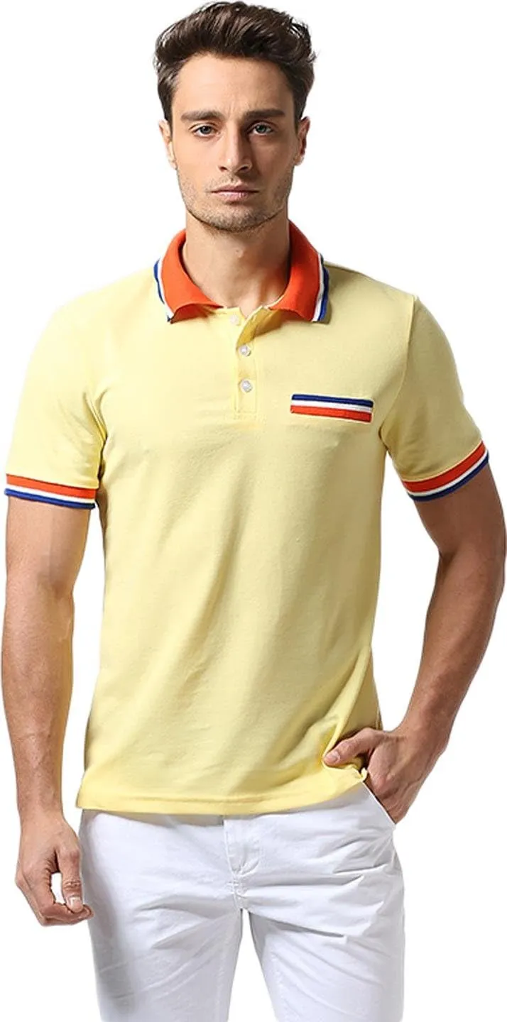 Mens Slim Fit Casual Denim Stitching Pocket Polo Shirt Short Sleeve T-Shirt Tops JZA008