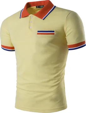 Mens Slim Fit Casual Denim Stitching Pocket Polo Shirt Short Sleeve T-Shirt Tops JZA008