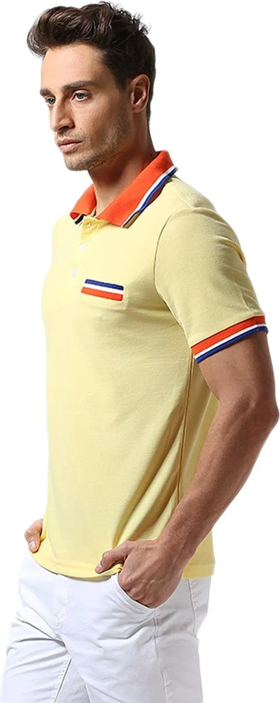 Mens Slim Fit Casual Denim Stitching Pocket Polo Shirt Short Sleeve T-Shirt Tops JZA008