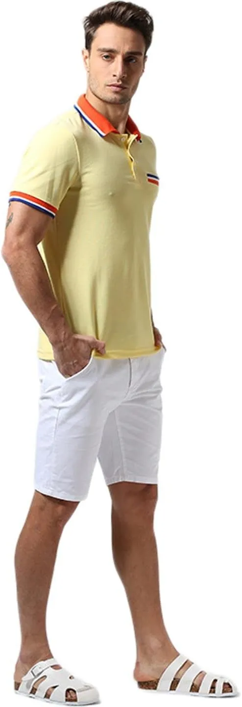 Mens Slim Fit Casual Denim Stitching Pocket Polo Shirt Short Sleeve T-Shirt Tops JZA008