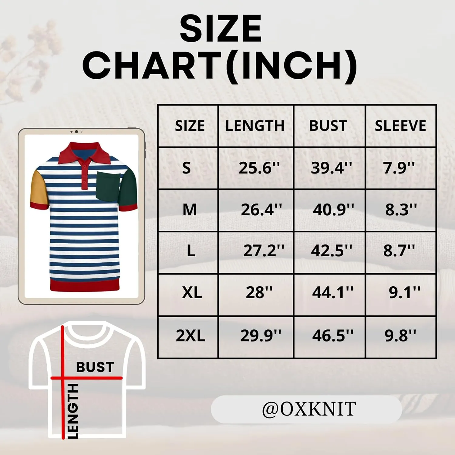 Mens Vintage Knit Polo Short Sleeve Blue Stripe Cotton Golf Polo T Shirts
