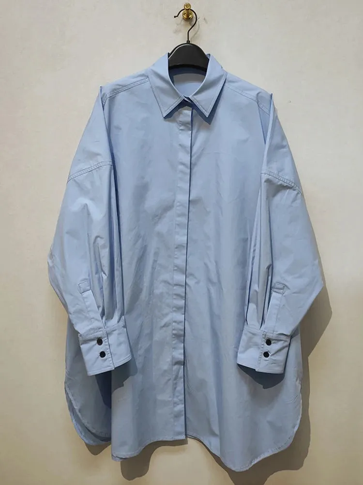 Pre Order:  Single Breasted Side Split Loose Cotton Shirt