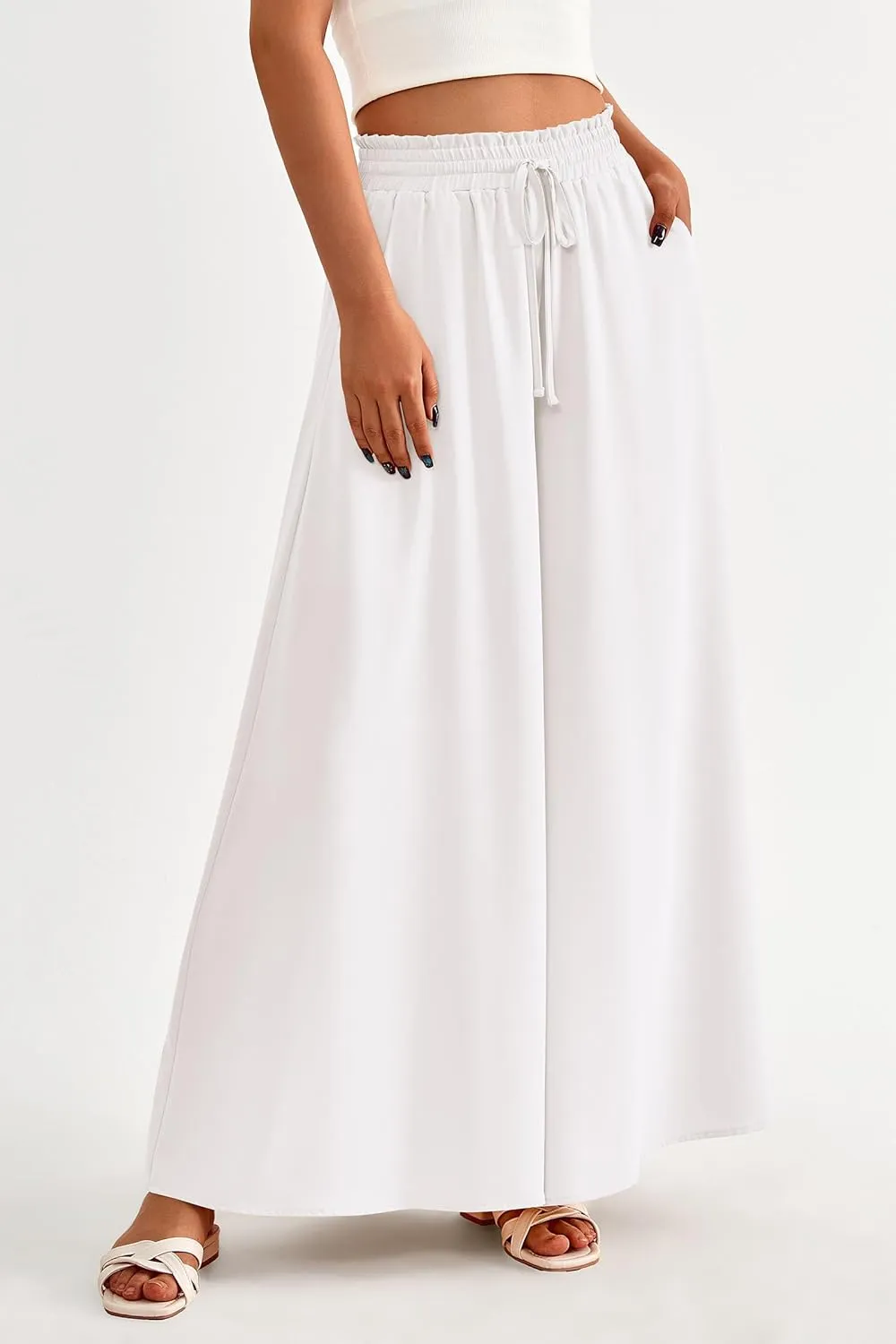 PRETTYGARDEN Women's 2025 Summer Wide Leg Palazzo Pants High Waisted Flowy Pockets Trendy Casual Lounge Boho Beach Trousers