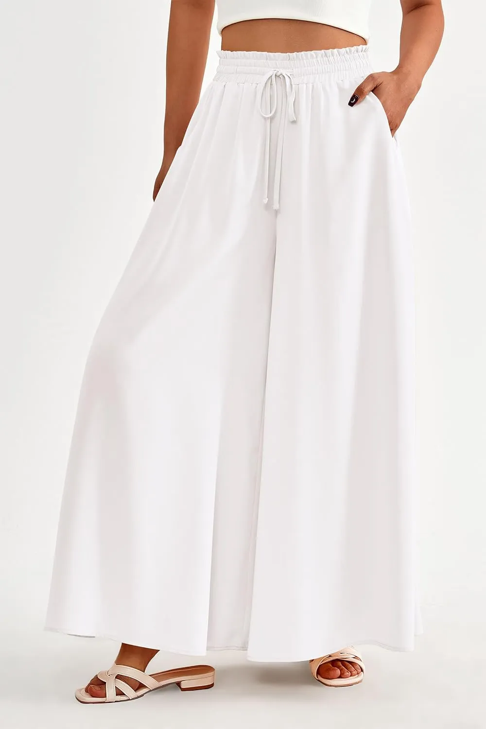 PRETTYGARDEN Women's 2025 Summer Wide Leg Palazzo Pants High Waisted Flowy Pockets Trendy Casual Lounge Boho Beach Trousers