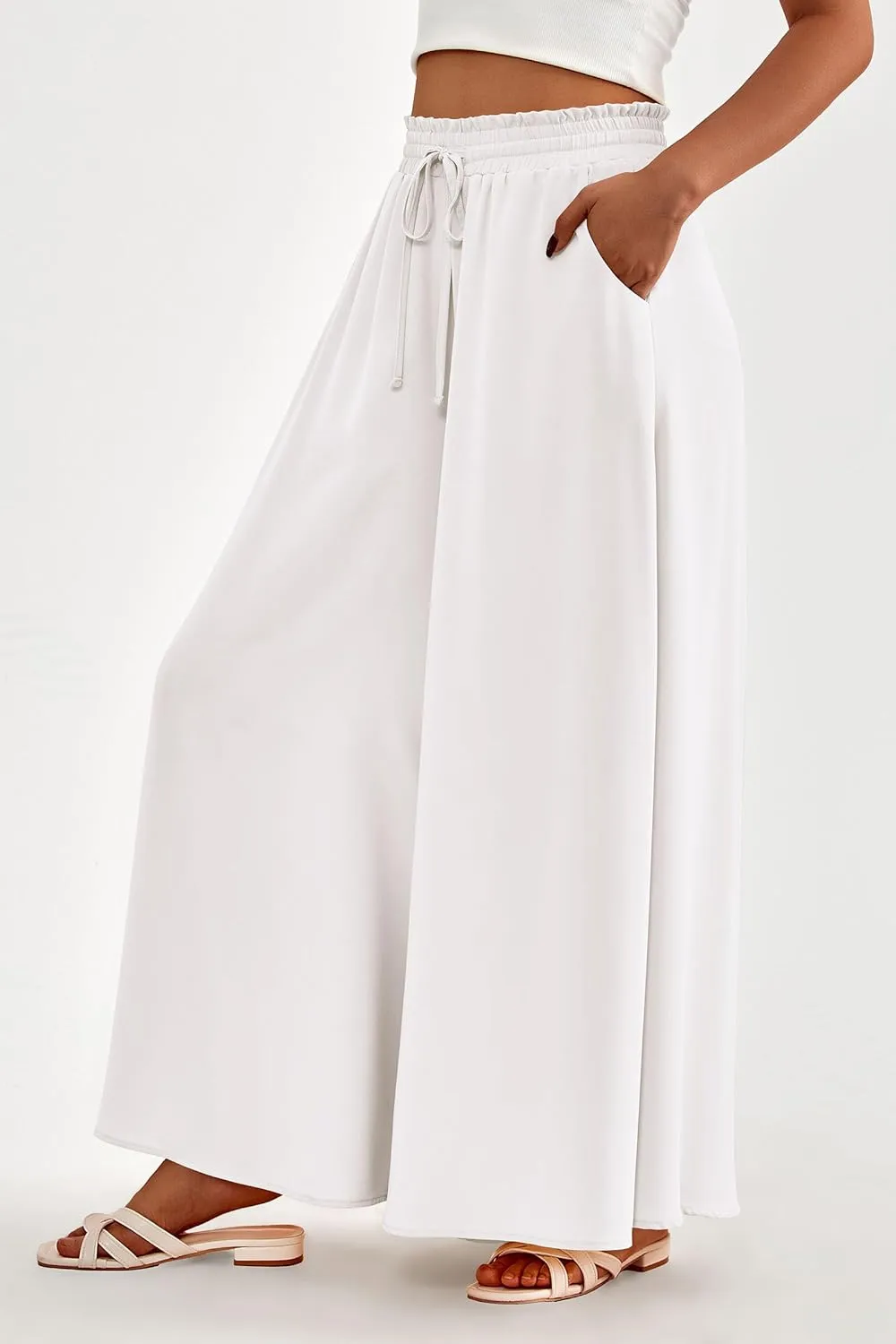 PRETTYGARDEN Women's 2025 Summer Wide Leg Palazzo Pants High Waisted Flowy Pockets Trendy Casual Lounge Boho Beach Trousers
