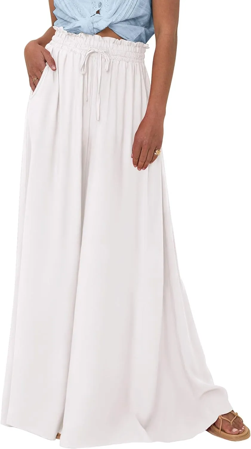 PRETTYGARDEN Women's 2025 Summer Wide Leg Palazzo Pants High Waisted Flowy Pockets Trendy Casual Lounge Boho Beach Trousers
