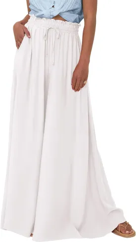 PRETTYGARDEN Women's 2025 Summer Wide Leg Palazzo Pants High Waisted Flowy Pockets Trendy Casual Lounge Boho Beach Trousers