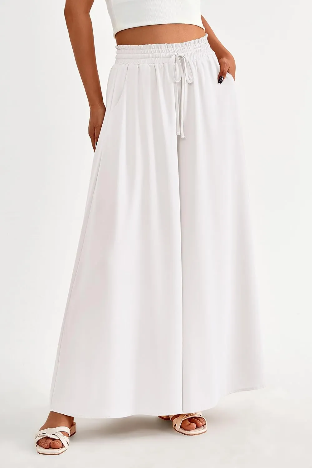 PRETTYGARDEN Women's 2025 Summer Wide Leg Palazzo Pants High Waisted Flowy Pockets Trendy Casual Lounge Boho Beach Trousers