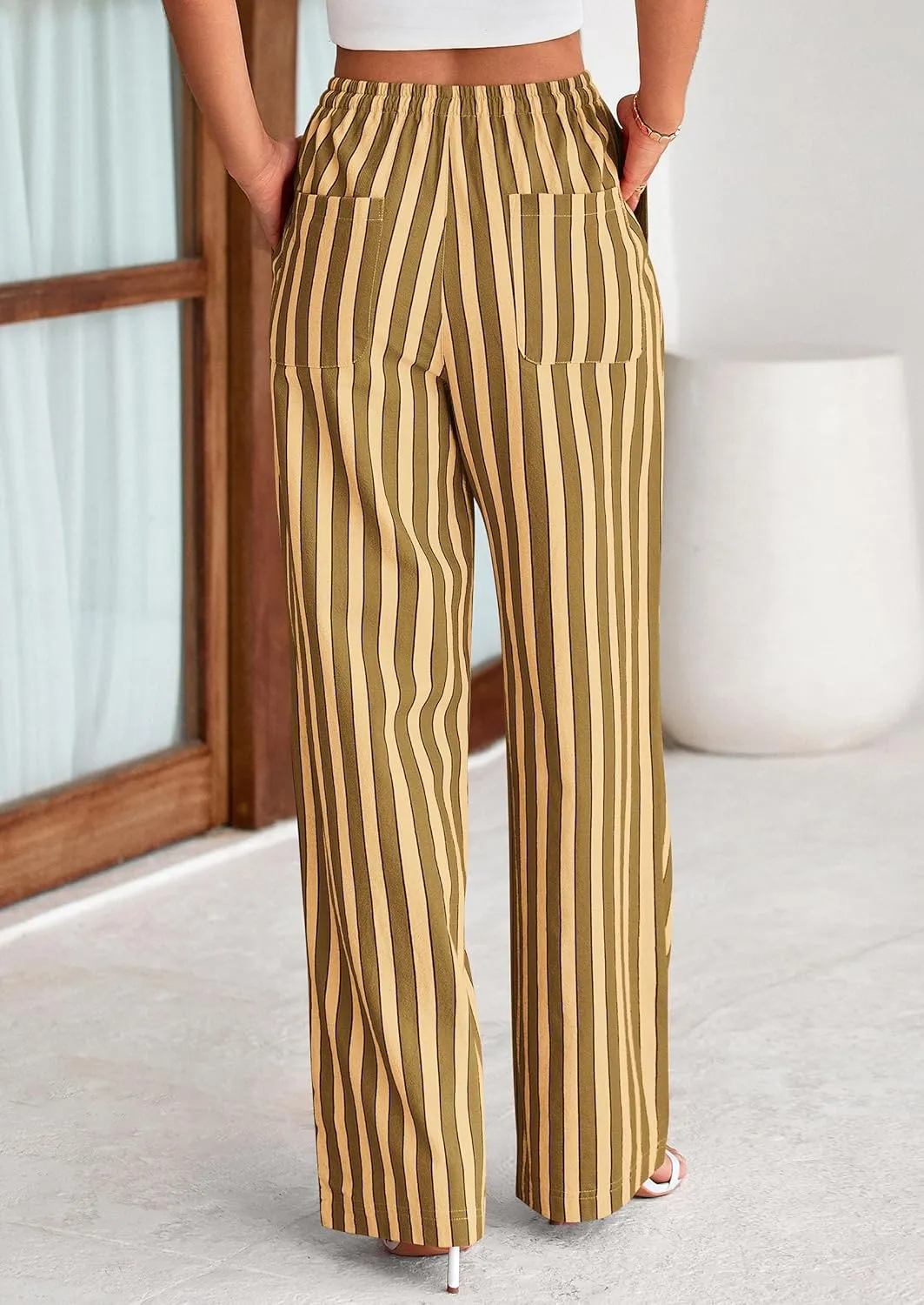 PRETTYGARDEN Women's Summer Striped Wide Leg Lounge Pants 2025 Trendy Clothes Drawstring Elastic Waist Comfy Pajama Bottoms