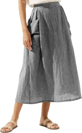 QIBABU Womens Plaid Midi Skirt Flowy Elastic High Waist Long Skirts with Pockets