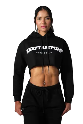 Series 1 Cropped Lifting Club Hoodie - Black with baby pink logo