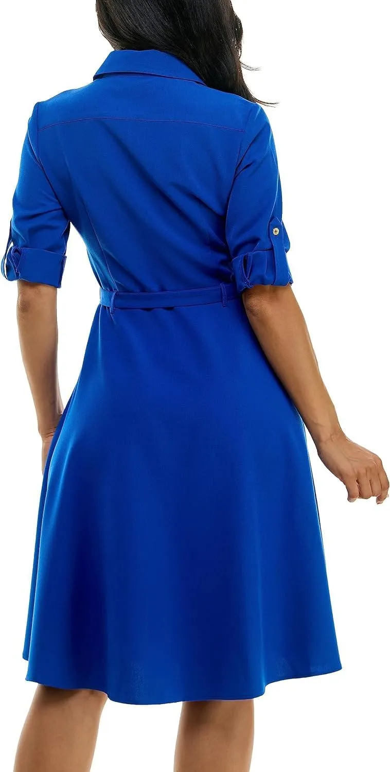 Sharagano Women's Button Front Pleated Shirt Casual Dress