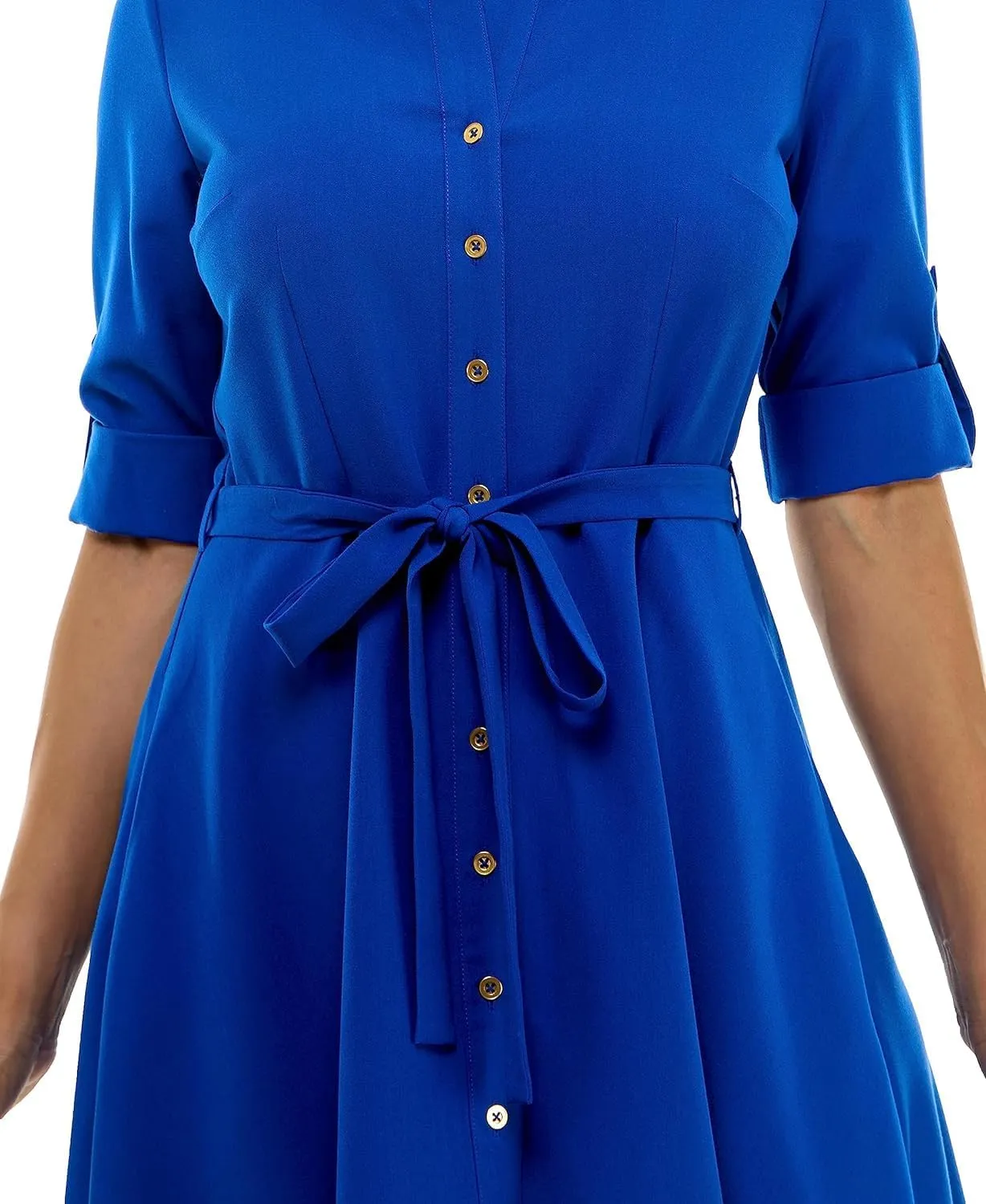 Sharagano Women's Button Front Pleated Shirt Casual Dress
