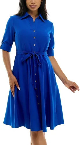 Sharagano Women's Button Front Pleated Shirt Casual Dress