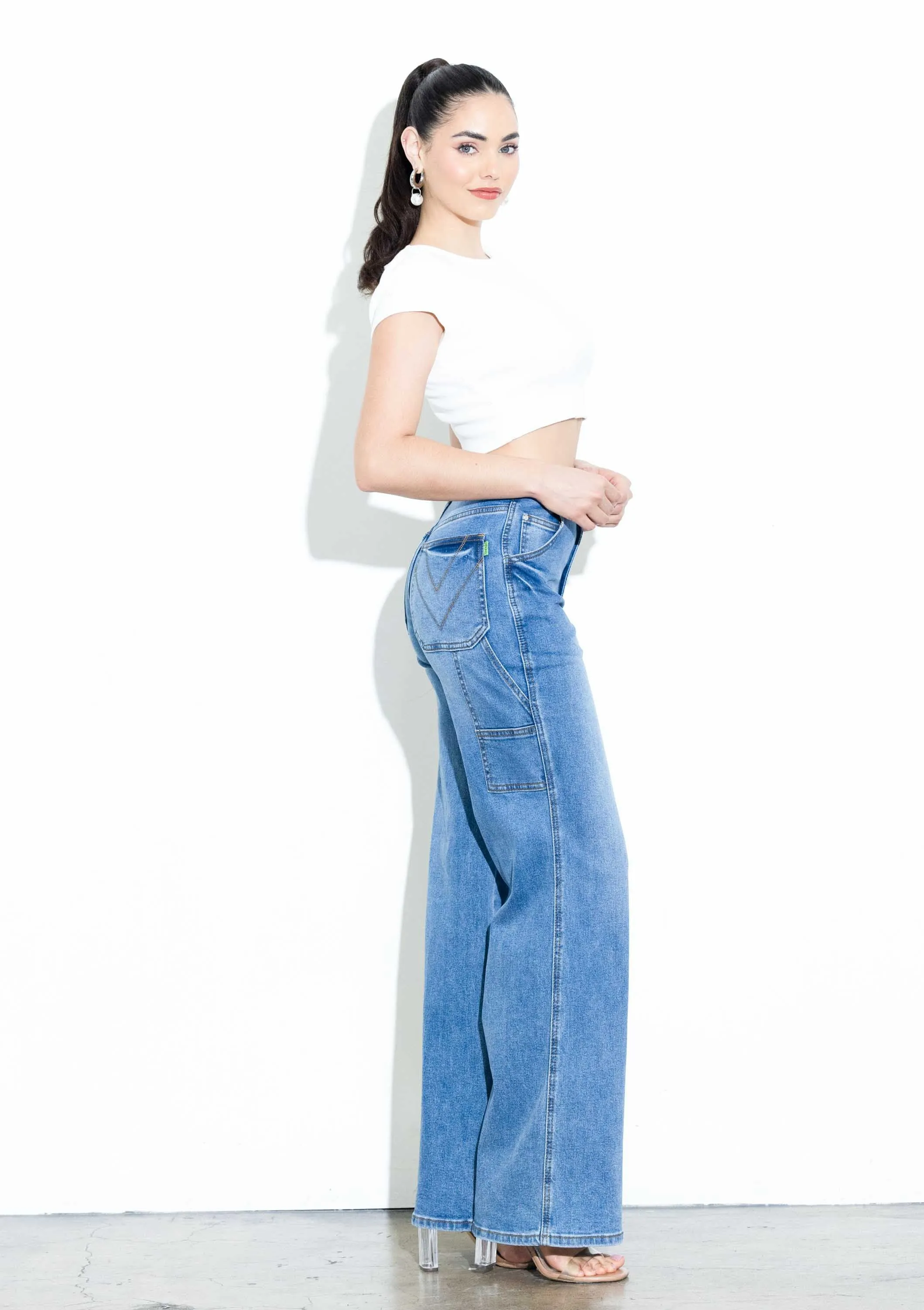 Side Hammer Loop Mini Pockets Wide Jeans