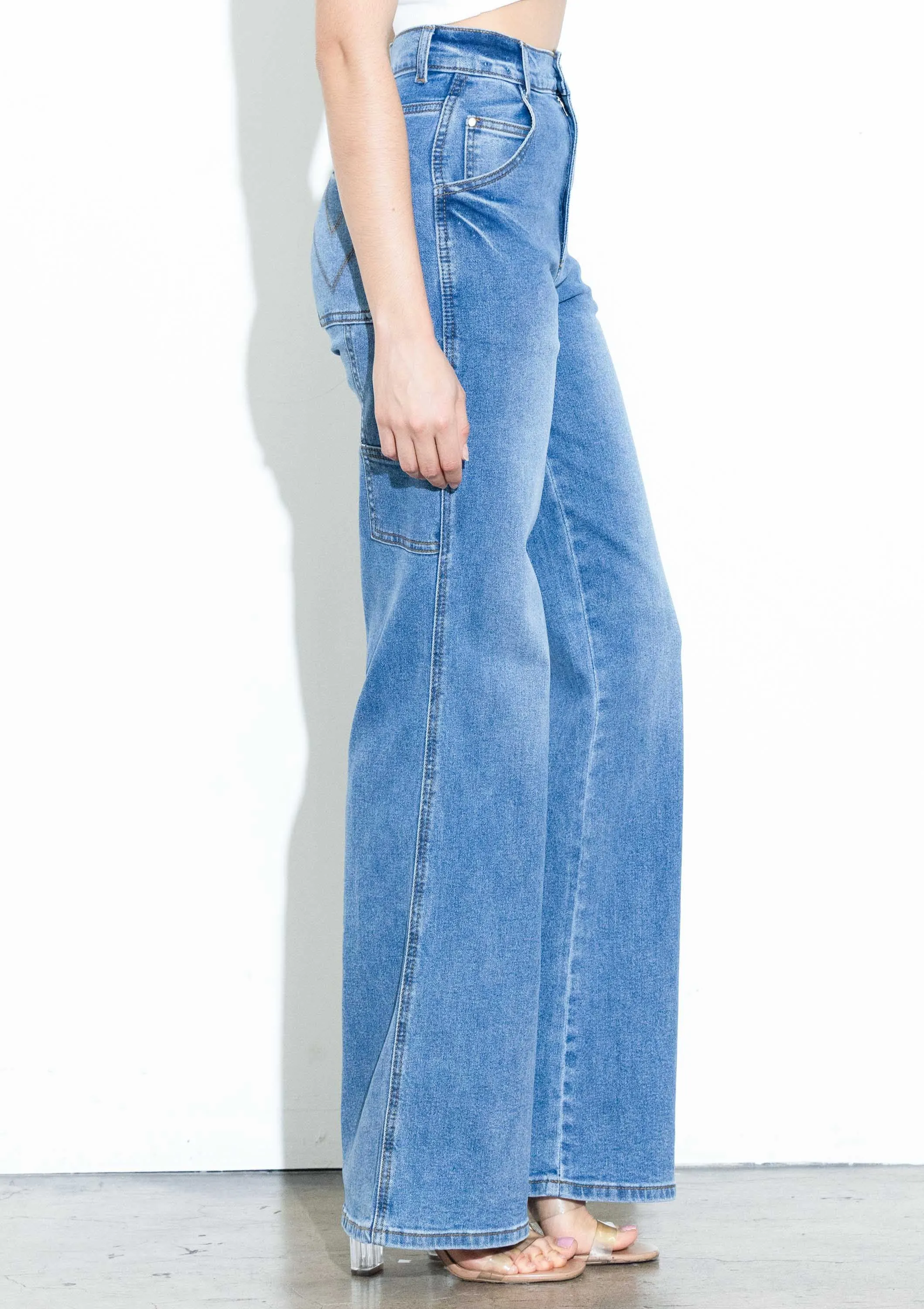 Side Hammer Loop Mini Pockets Wide Jeans