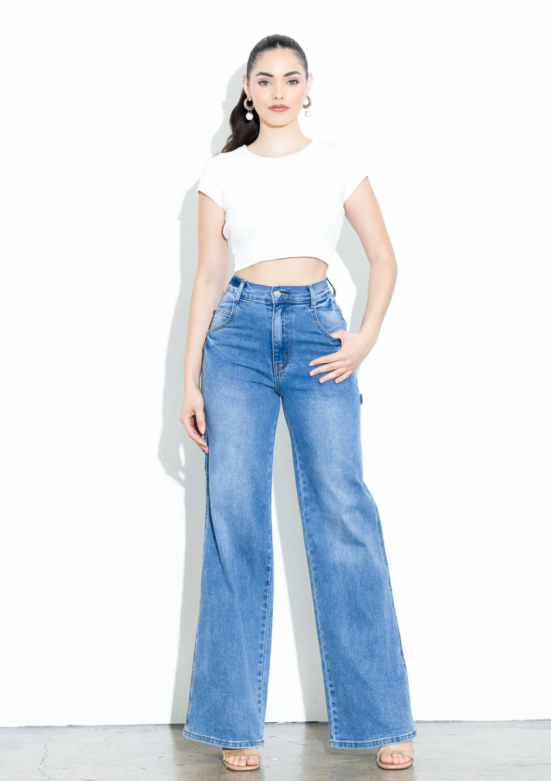 Side Hammer Loop Mini Pockets Wide Jeans