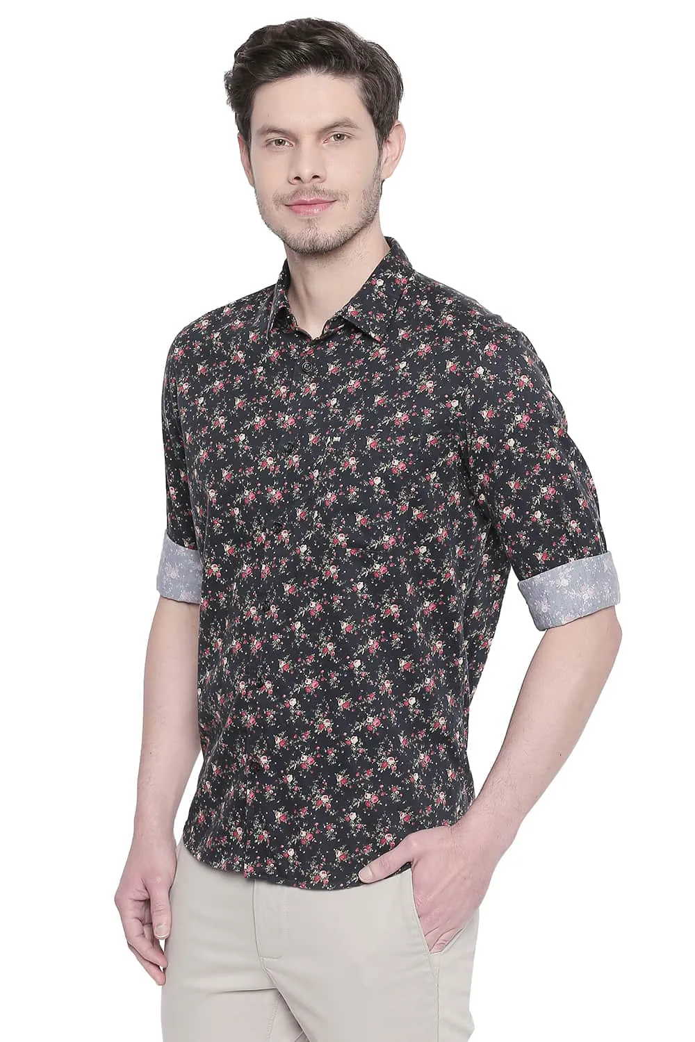 Slim Fit Satin Digital Printed Shirt