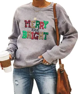 TAOHONG Merry Christmas Sweatshirt Women Xmas Buffalo Plaid Tree Color Block Christmas Snowflake Print Long Sleeve Top Shirts
