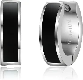 TGNEL Black Titanium Earrings Men Enamel Small Hoop Earrings Hypoallergenic for Men Sensitive Ears