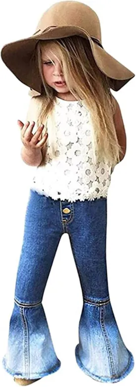 Toddler Baby Girl Flared Jeans Ripped Trousers Bell-Bottom Denim Pants Kids Vintage Jeans Child Flared Pants