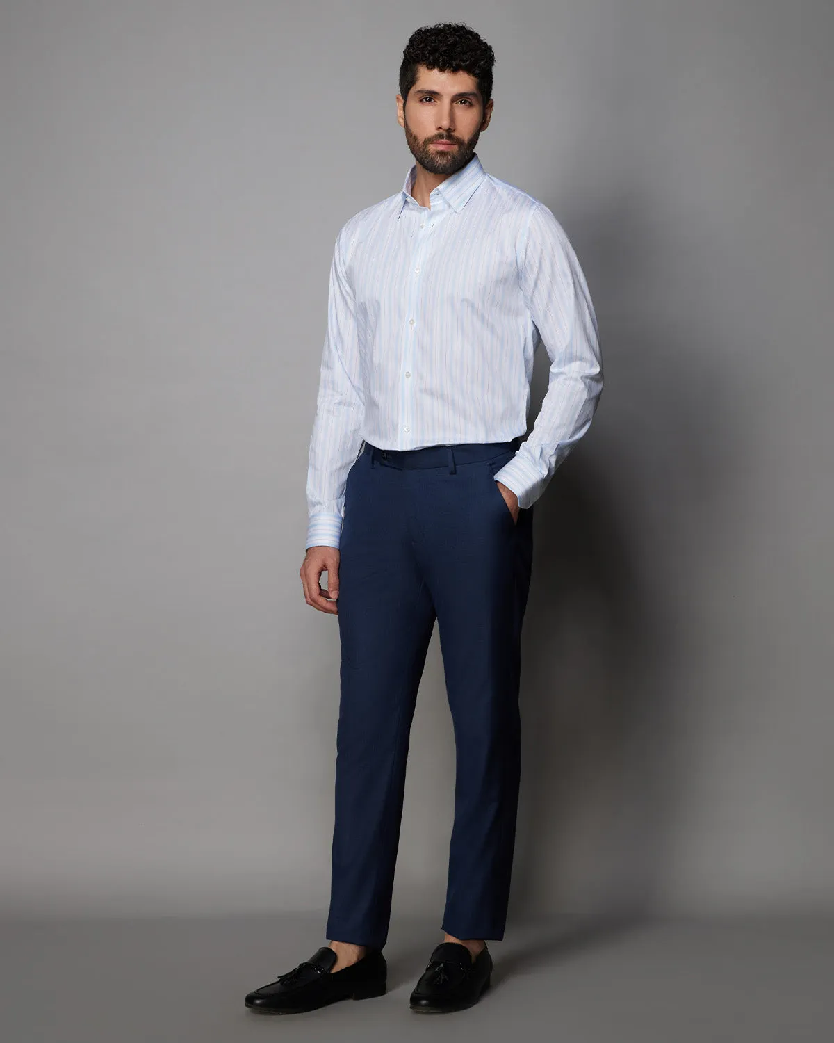 Twill Striped Shirt - Light Blue & White