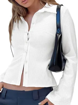 VNIRA Womens Button Down Shirts Striped Long Sleeve Collared Casual Work Blouses Spring Tops 2025 Trendy Outfits