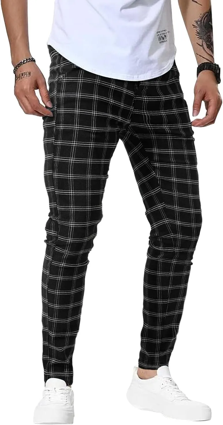 Woenzaia Men's Casual Slim Fit Pants Skinny Stretch Dress Slacks