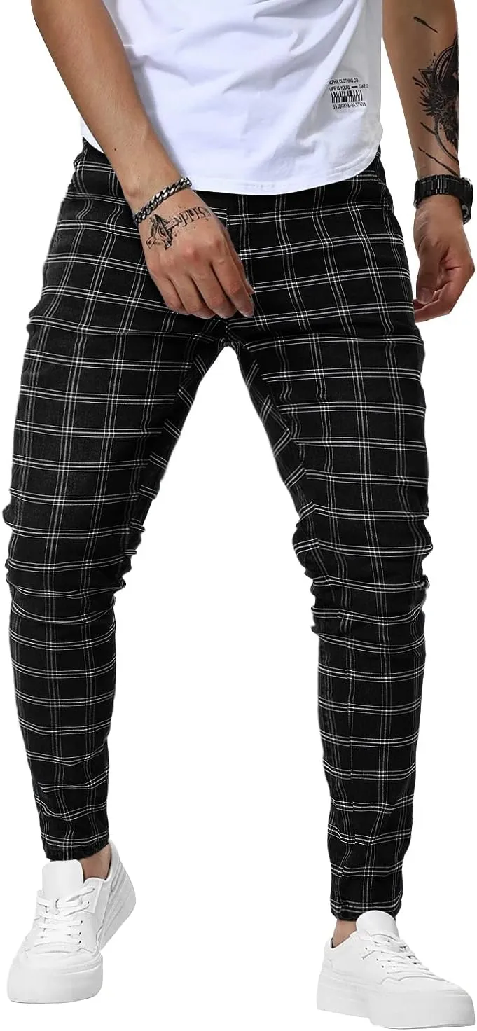 Woenzaia Men's Casual Slim Fit Pants Skinny Stretch Dress Slacks