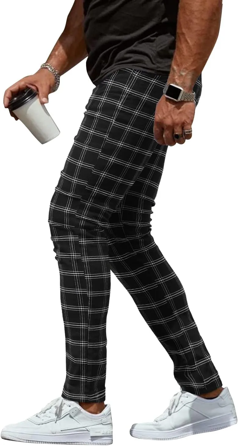 Woenzaia Men's Casual Slim Fit Pants Skinny Stretch Dress Slacks