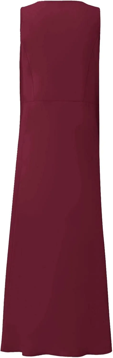 Women Maxi Dress Cotton Linen Loose Fit Dresses Summer Beach Dress Sleeveless Hawaiian Long Formal with Pockects