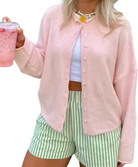 Women Y2k Long Sleeve Crop Cardigan Knitted Solid Color Fuzzy Button Down Sweater Shirt Teen Girls Clothes