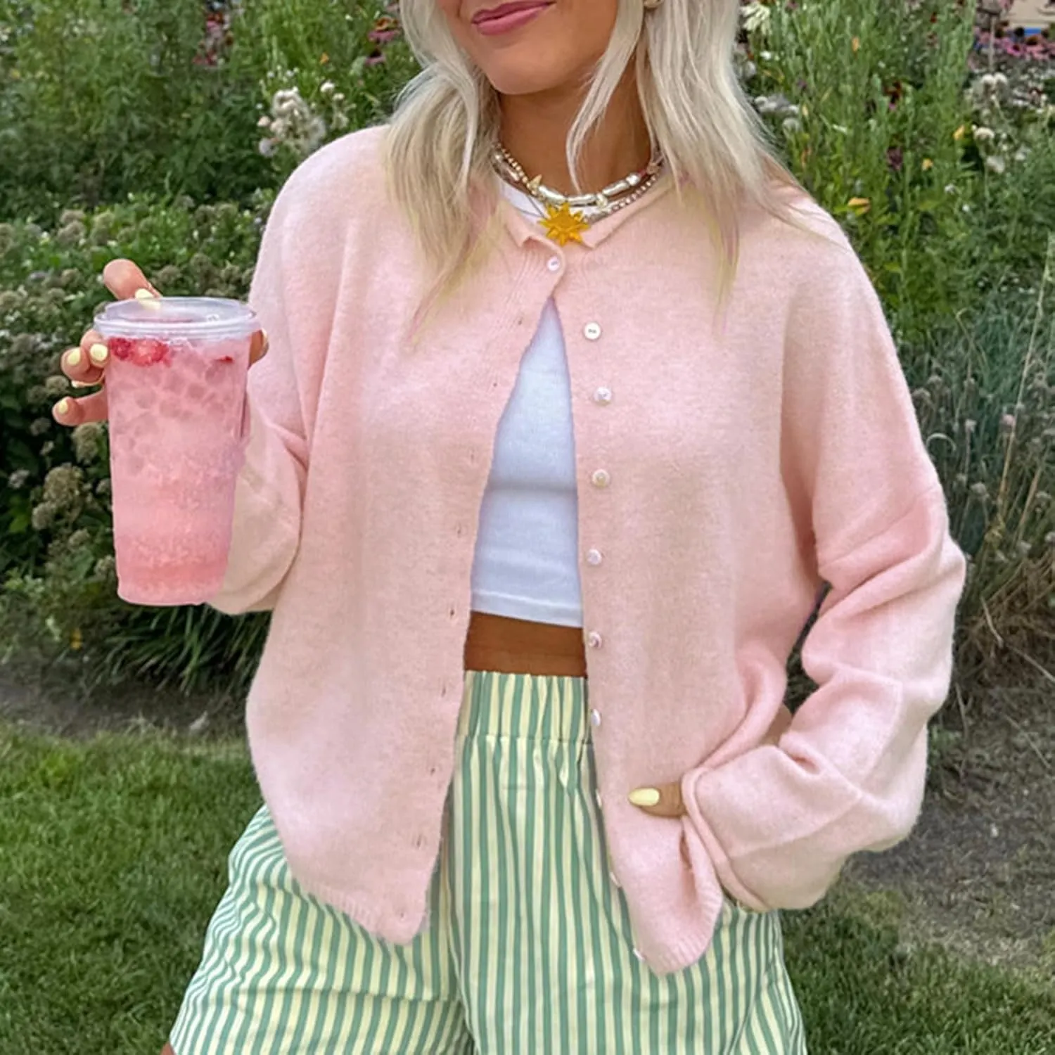 Women Y2k Long Sleeve Crop Cardigan Knitted Solid Color Fuzzy Button Down Sweater Shirt Teen Girls Clothes